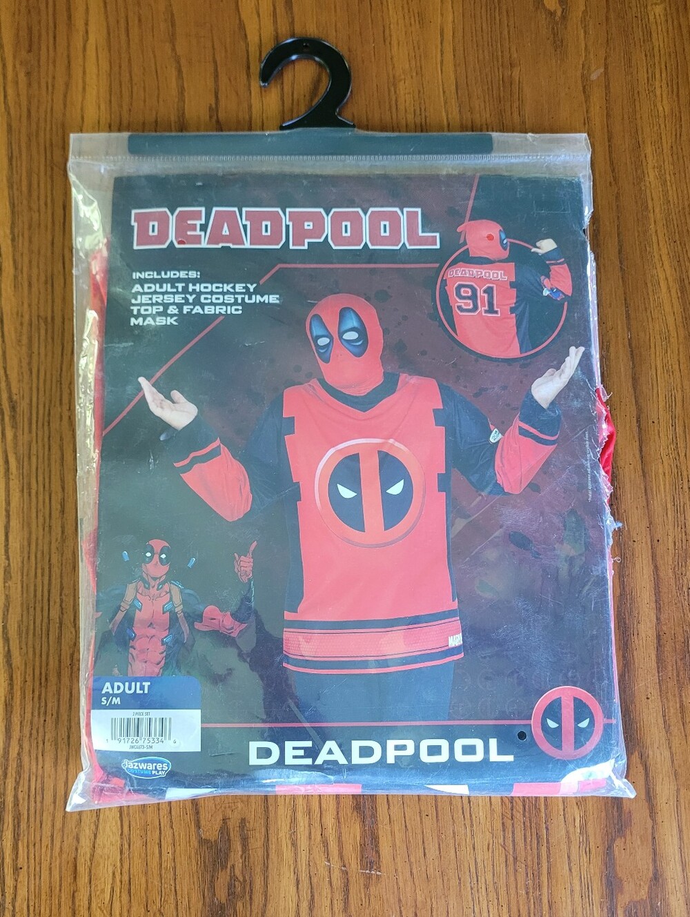 Deadpool Adult Hockey Jersey Costume - Red & Black Size S/M
